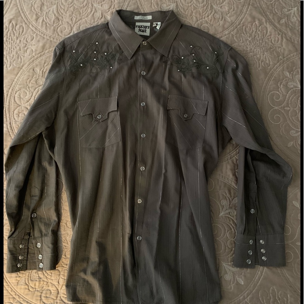 Men’s Vintage Western Snap Button Shirt, Franky Max, Brownish Tan, XL